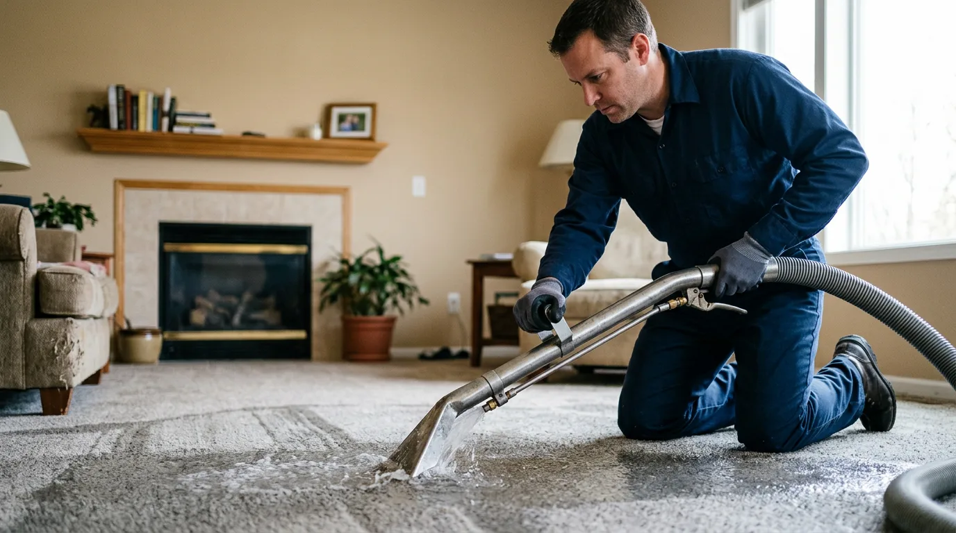 Water damage restoration technician working near Okauchee, WI